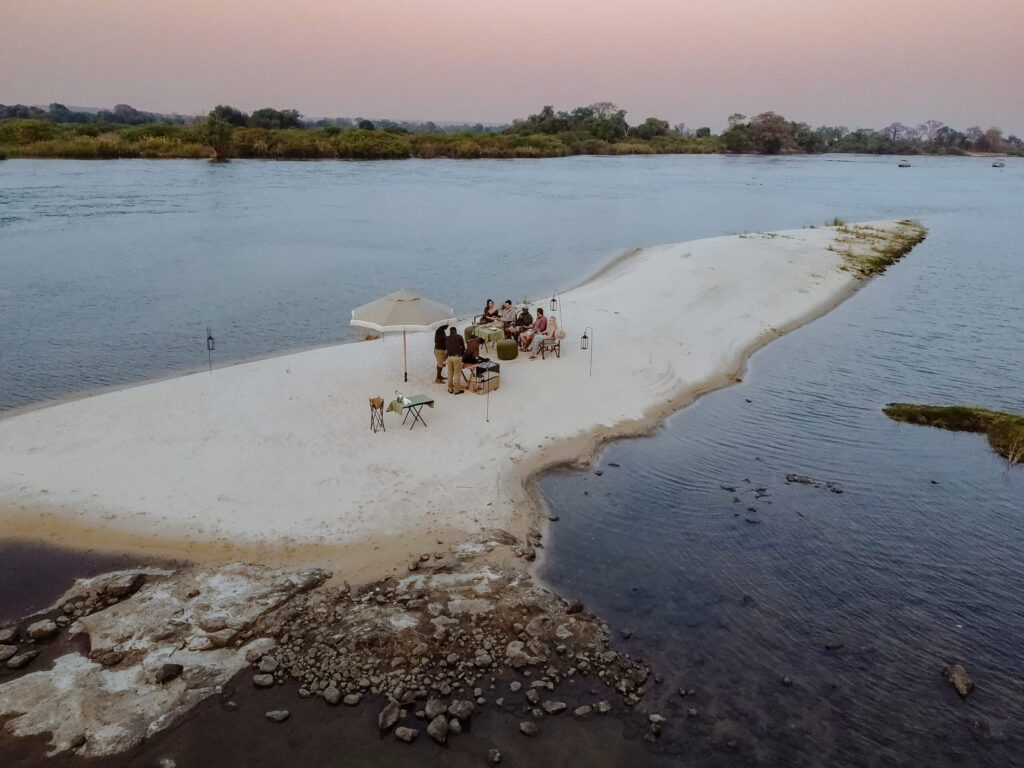 Sandbank Sunset Drinks in Victoria Falls