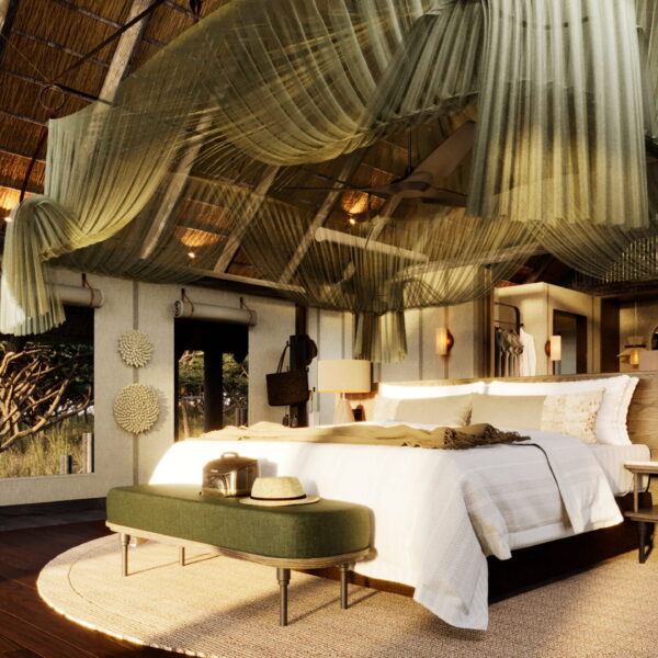 Sediba Sa Rona, Botswana, OVER BED TO BATHROOM